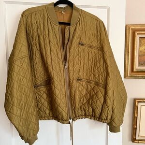Free People Quilted Olive Green Bomber Jacket size Large